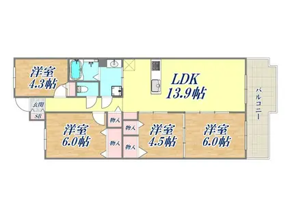 カルム伊丹緑ヶ丘(4LDK/4階)の間取り写真
