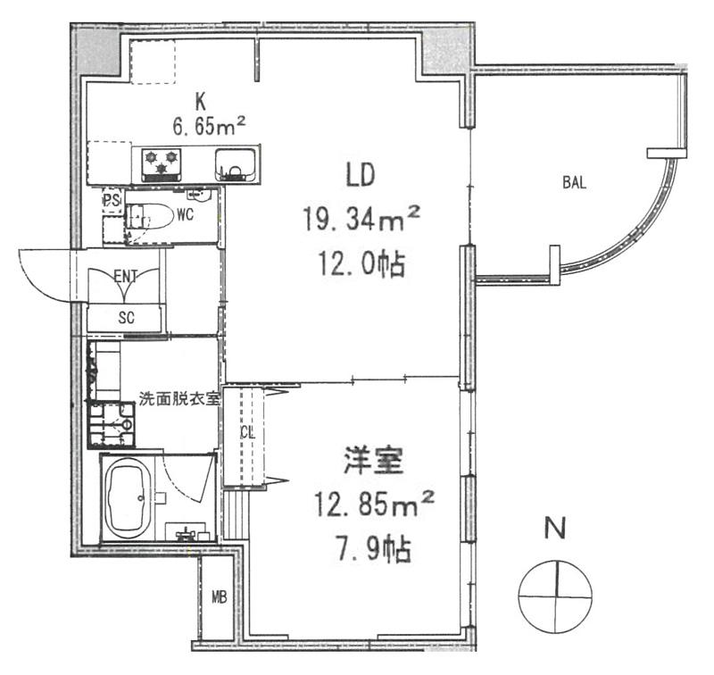 モンテヴェルデ神楽坂弐番館(1SLDK/2階)の間取り写真