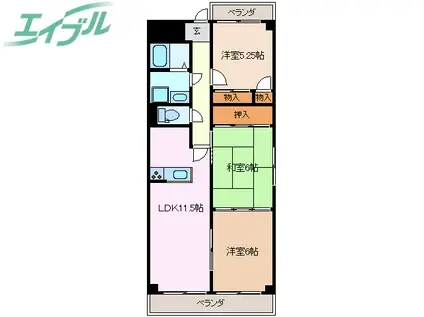 アーバンコア九の城(3LDK/6階)の間取り写真