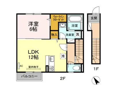 フォレストパークサイド瀬口(1LDK/2階)の間取り写真