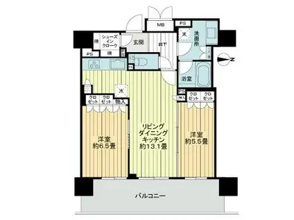 ブランズタワー御堂筋本町(2LDK/31階)の間取り写真