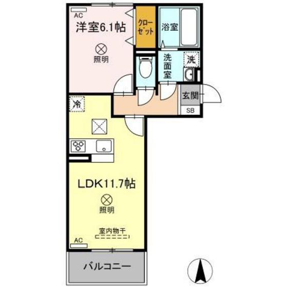 プラトー A棟(1LDK/1階)の間取り写真