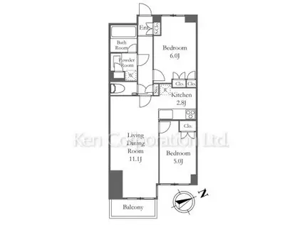 オープンレジデンシア六本木美術館前(2LDK/2階)の間取り写真
