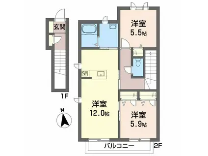 シャルマン高洲 II(2LDK/2階)の間取り写真