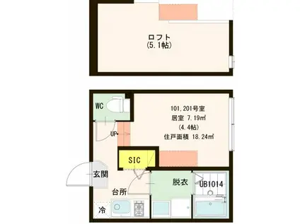 ハーモニーテラス弘道(ワンルーム/2階)の間取り写真