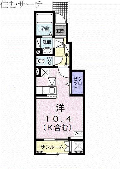 ノワ・ルーナ(ワンルーム/1階)の間取り写真