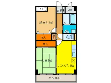 アイコート豊中(2LDK/2階)の間取り写真