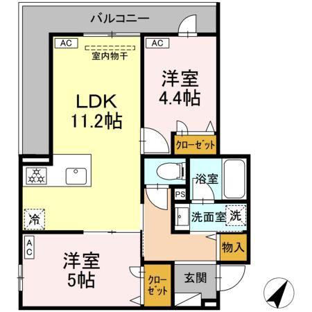 セレスティア細田A(2LDK/2階)の間取り写真