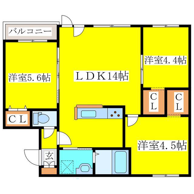 TONY VILLAGE KYOEI(3LDK/1階)の間取り写真