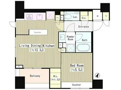 パークリュクス西麻布(1LDK/6階)の間取り写真