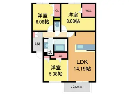 アベニール(2LDK/2階)の間取り写真