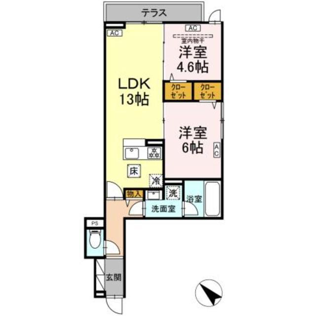 セレスティア新宿(2LDK/1階)の間取り写真