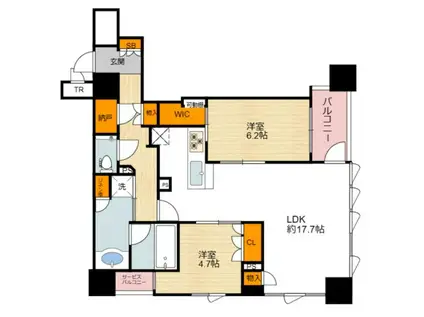 ブランズタワー谷町四丁目(2LDK/10階)の間取り写真