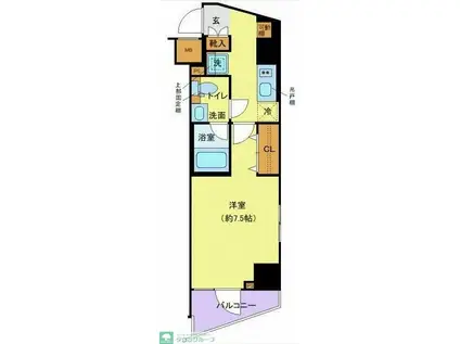 LEXE長原(1K/4階)の間取り写真