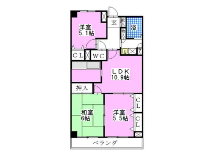 グロリオール里見弐番館(3LDK/5階)の間取り写真