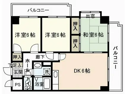 パラシオン舟入(3LDK/3階)の間取り写真