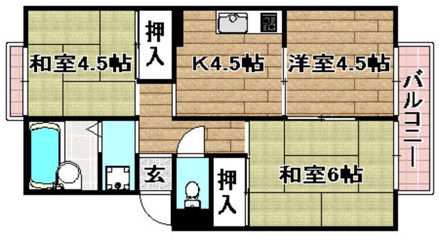 シャンポール・ド・高槻(3DK/1階)の間取り写真