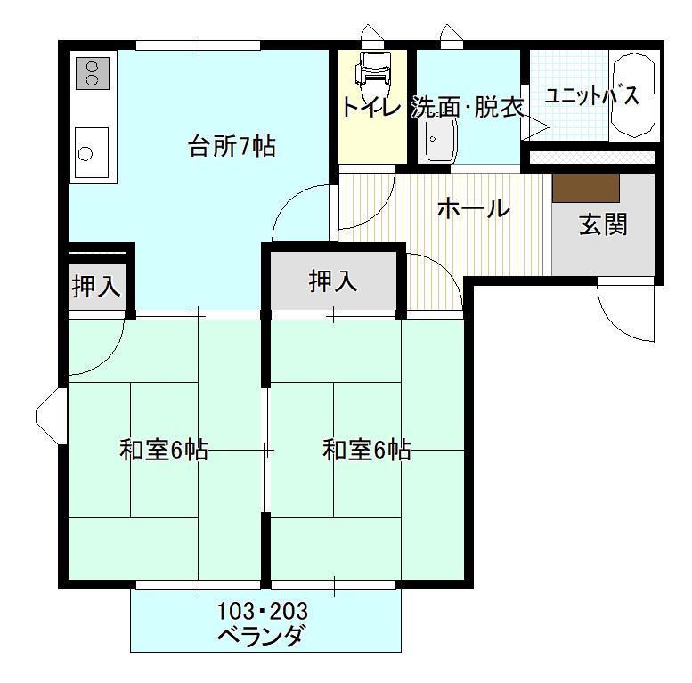 APPLE HOUSE2(2DK/1階)の間取り写真