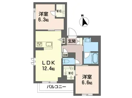 サザンクロス志木(2LDK/2階)の間取り写真