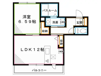 パインクレストハウスII(1LDK/1階)の間取り写真