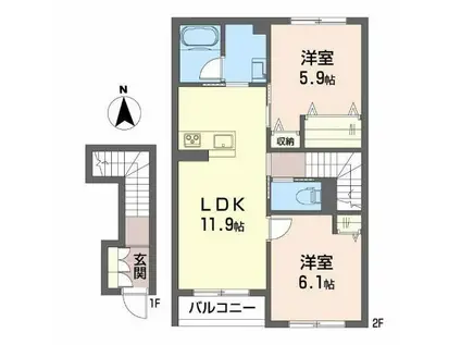 シャーメゾン駒止町III(2LDK/2階)の間取り写真