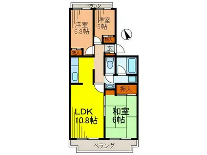 藤代ハイツ(3LDK/1階)の間取り写真