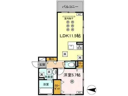 アクアフェリーチェ B棟(1LDK/1階)の間取り写真