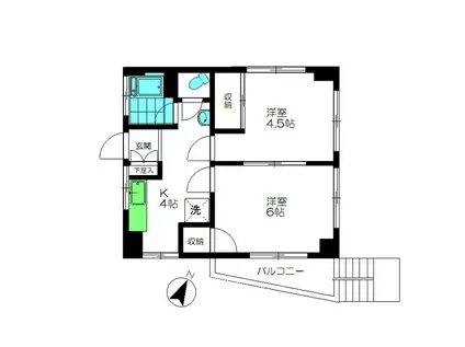 久が原コーポ(2K/1階)の間取り写真