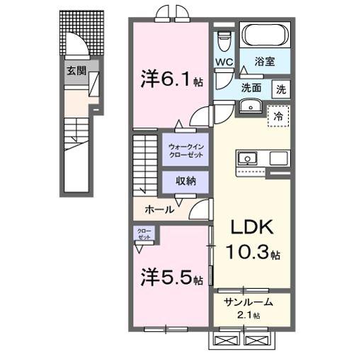 ヒカルサ富山水橋(2LDK/2階)の間取り写真