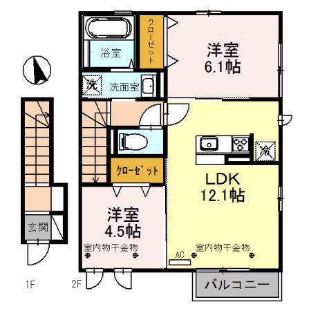 シャルマン岡(2LDK/2階)の間取り写真