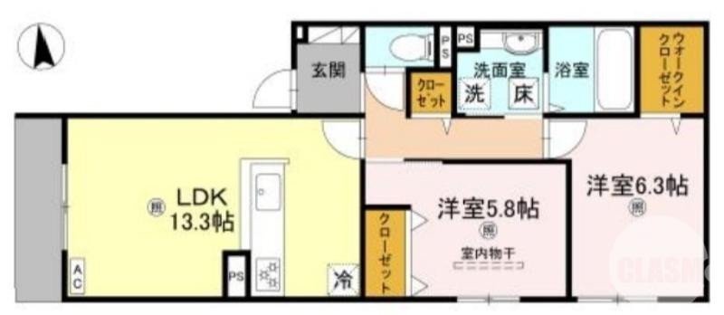 ORCHIDEA大鳥(2LDK/1階)の間取り写真