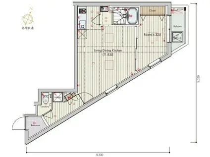 セリュークス北赤羽(1LDK/2階)の間取り写真