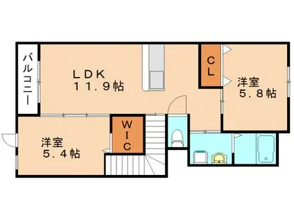 ベルエキップエム飯塚(2LDK/2階)の間取り写真