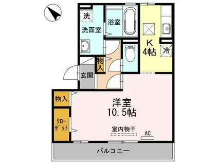 オッツ東川口(ワンルーム/1階)の間取り写真