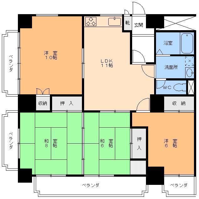 サンシャイン松山(4LDK/6階)の間取り写真