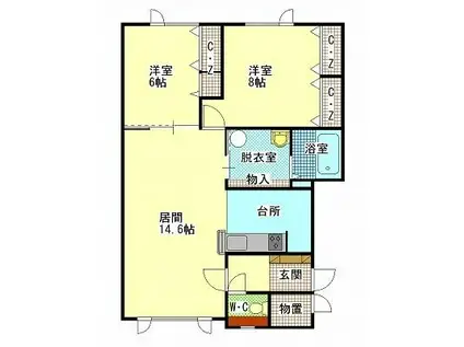 コンクルードB棟(2LDK/2階)の間取り写真