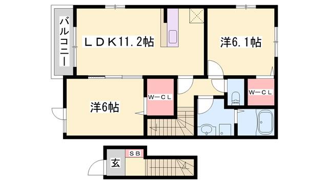 メゾン・ド・キャッスル赤穂(2LDK/2階)の間取り写真