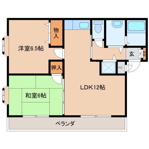 サクセス斑鳩(2LDK/2階)の間取り写真