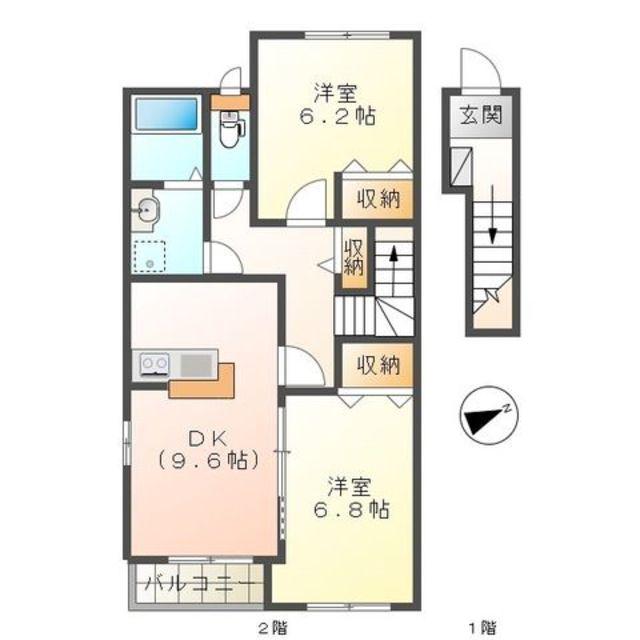 エルフォーラ(2DK/2階)の間取り写真