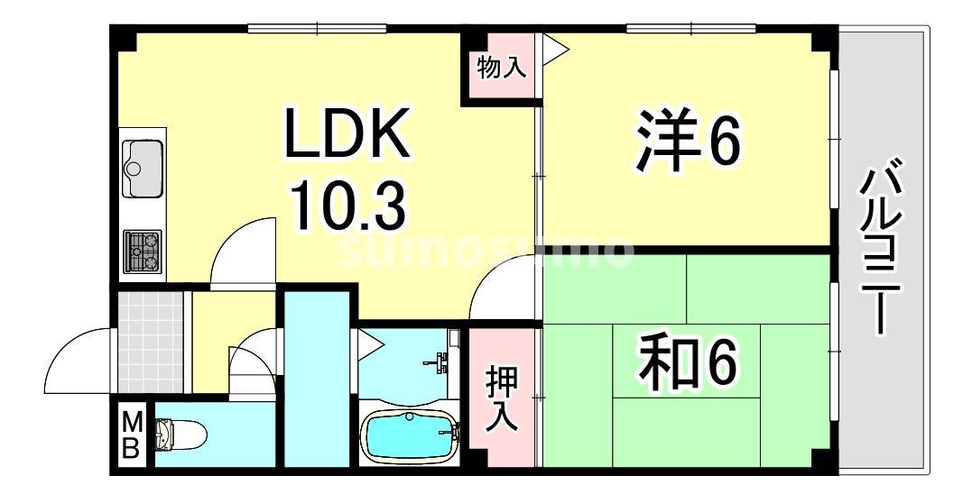 ハイツ大武(2LDK/3階)の間取り写真