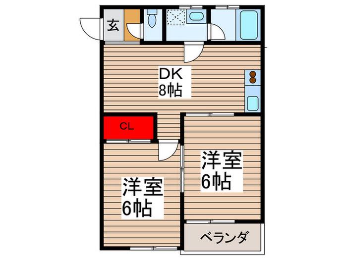 シティーハイツ海老原(2DK/2階)の間取り写真
