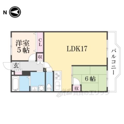ユニ宇治マンション5号館(2LDK/2階)の間取り写真