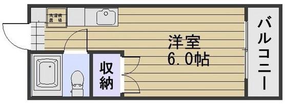 ピジョン浜(ワンルーム/2階)の間取り写真