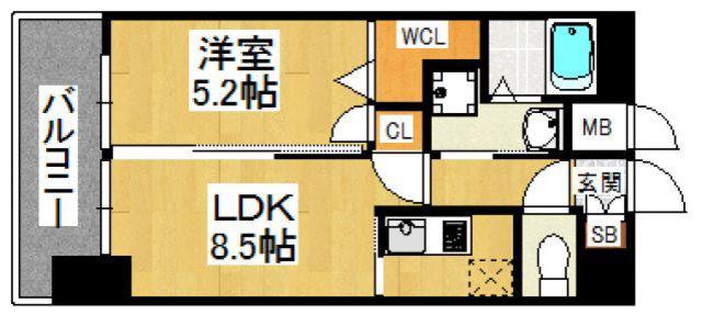 イルマーレ博多(1LDK/6階)の間取り写真