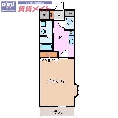 リヴァージュB(1K/2階)の間取り写真