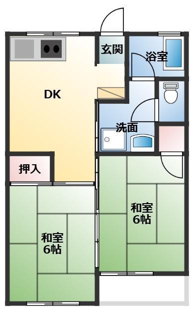 コーポ瓦町(2DK/2階)の間取り写真