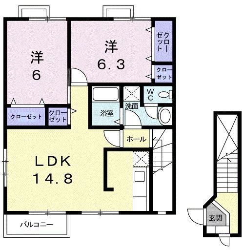 ORBLY Y II(2LDK/2階)の間取り写真