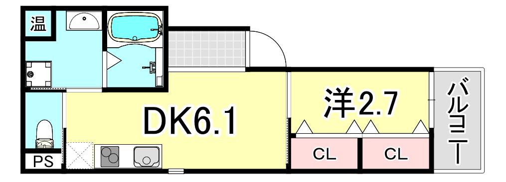 KTIレジデンス武庫川II(1DK/2階)の間取り写真