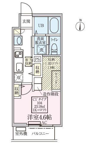 スカイルーチェ川口芝中田(1K/1階)の間取り写真