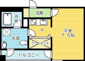 ボヌール三萩野(1K/4階)の間取り写真